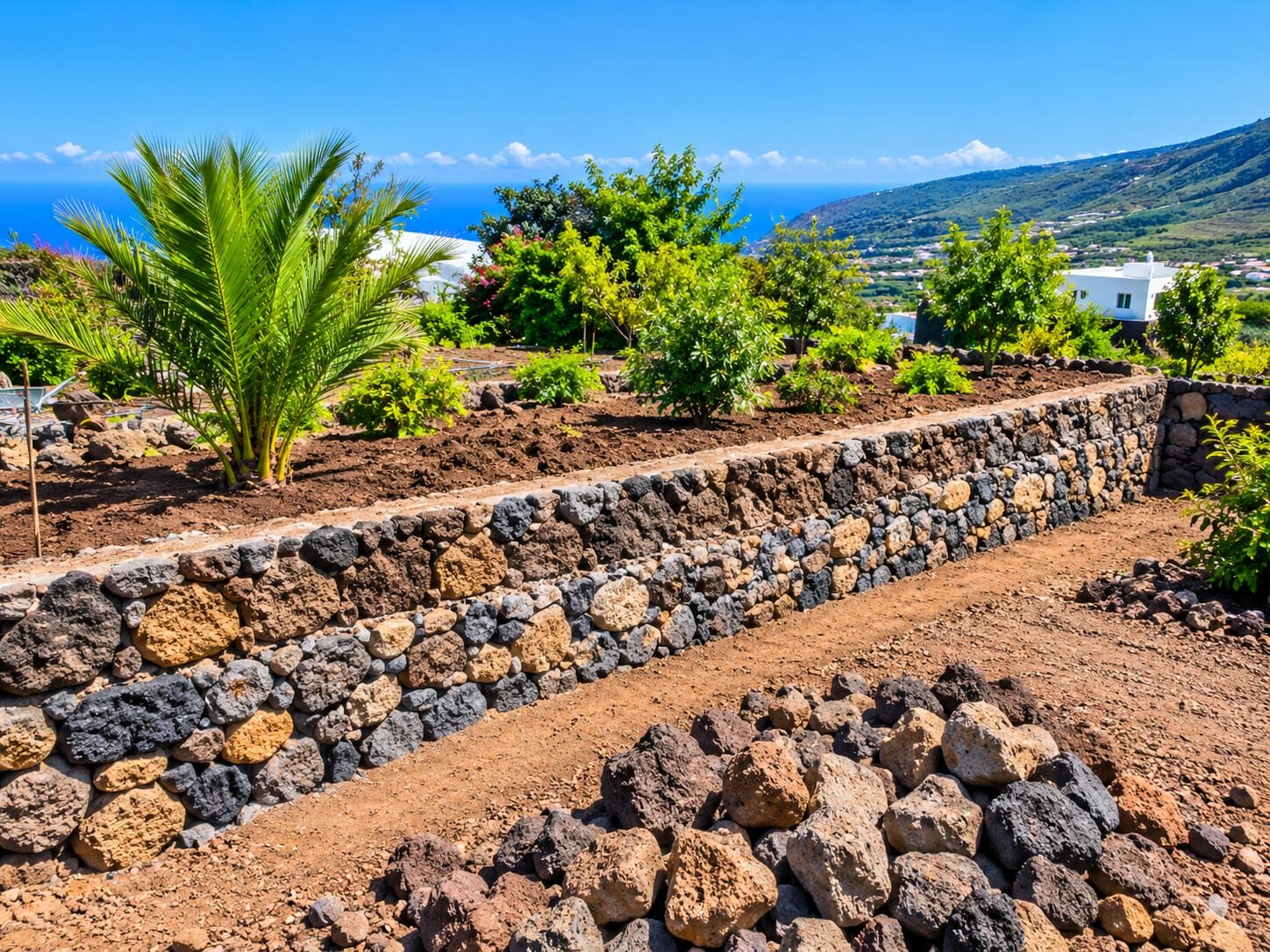 Muro de piedra volcanica y acondicionamiento de huerta en La Palma